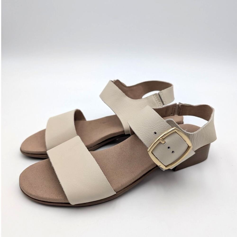 Munro Cleo Block Heel Sandals Open Round Toe Women's Cream Size US6.5M EU37